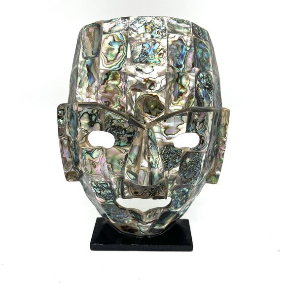 Vintage Mid Century Abalone Shell Mayan Mask Burial Aztec Death Sculpture 8” - Picture 1 of 11